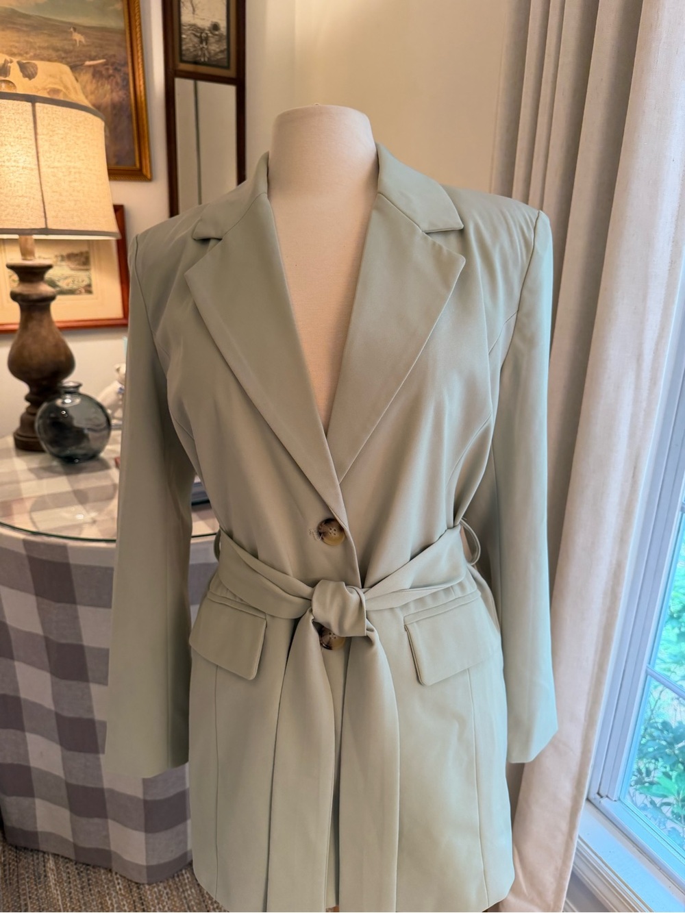 7 for all mankind Light Sage Belted Women's Blazer Coat. NWT. Size small